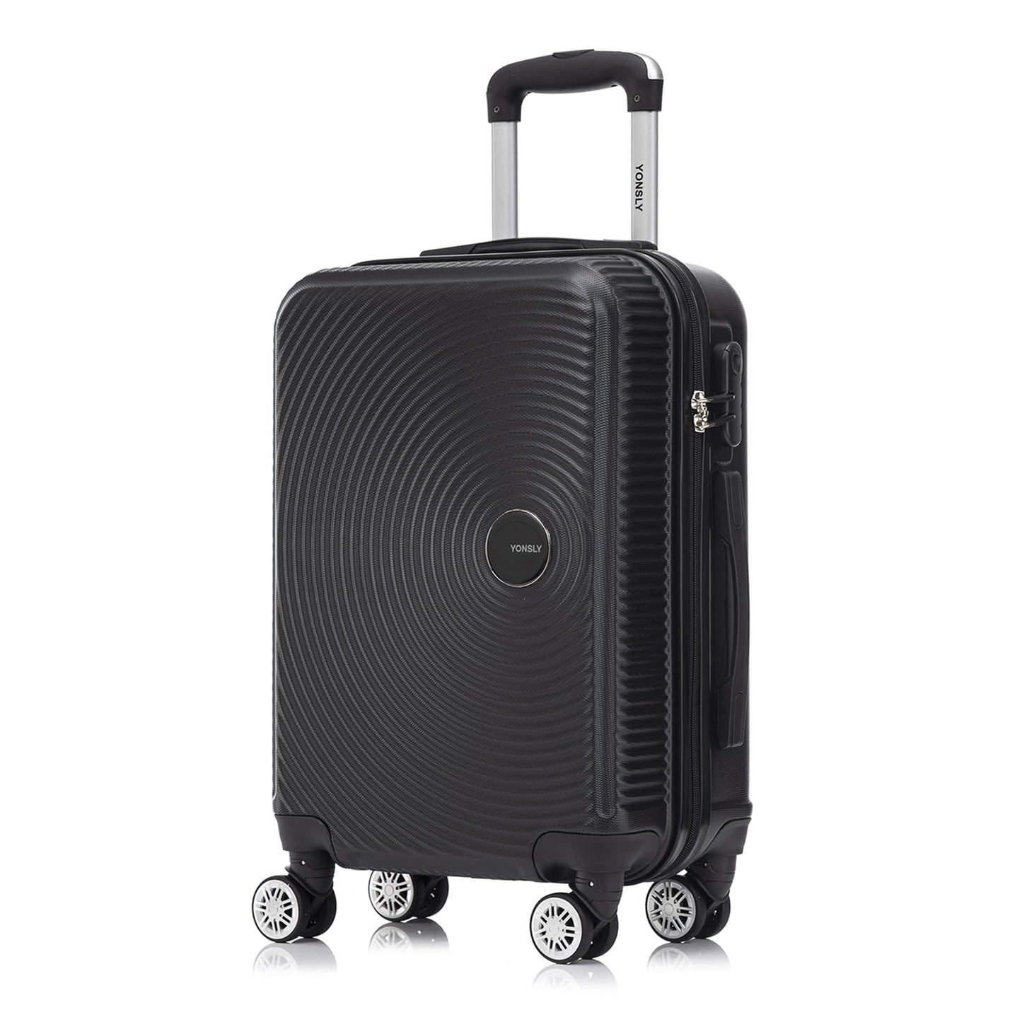 YONSLY® Reisekoffer aus Hartschale, schwarzer Kabinen-Trolley mit 4 Rollen