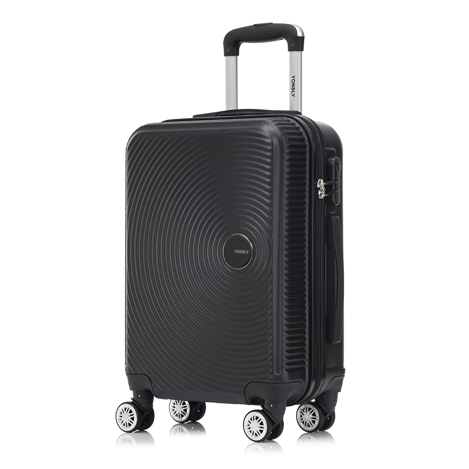 YONSLY® Reisekoffer aus Hartschale, schwarzer Kabinen-Trolley mit 4 Rollen