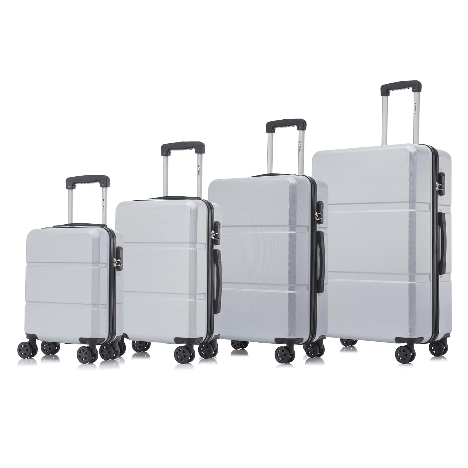 Hartschalen-Reisekoffer-Set mit 4 Rollkoffern, ausziehbarem Trolleygriff und 4 Rollen, hellgrau