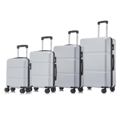 Hartschalen-Reisekoffer-Set mit 4 Rollkoffern, ausziehbarem Trolleygriff und 4 Rollen, hellgrau