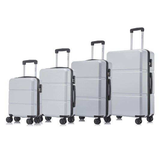 Hartschalen-Reisekoffer-Set mit 4 Rollkoffern, ausziehbarem Trolleygriff und 4 Rollen, hellgrau