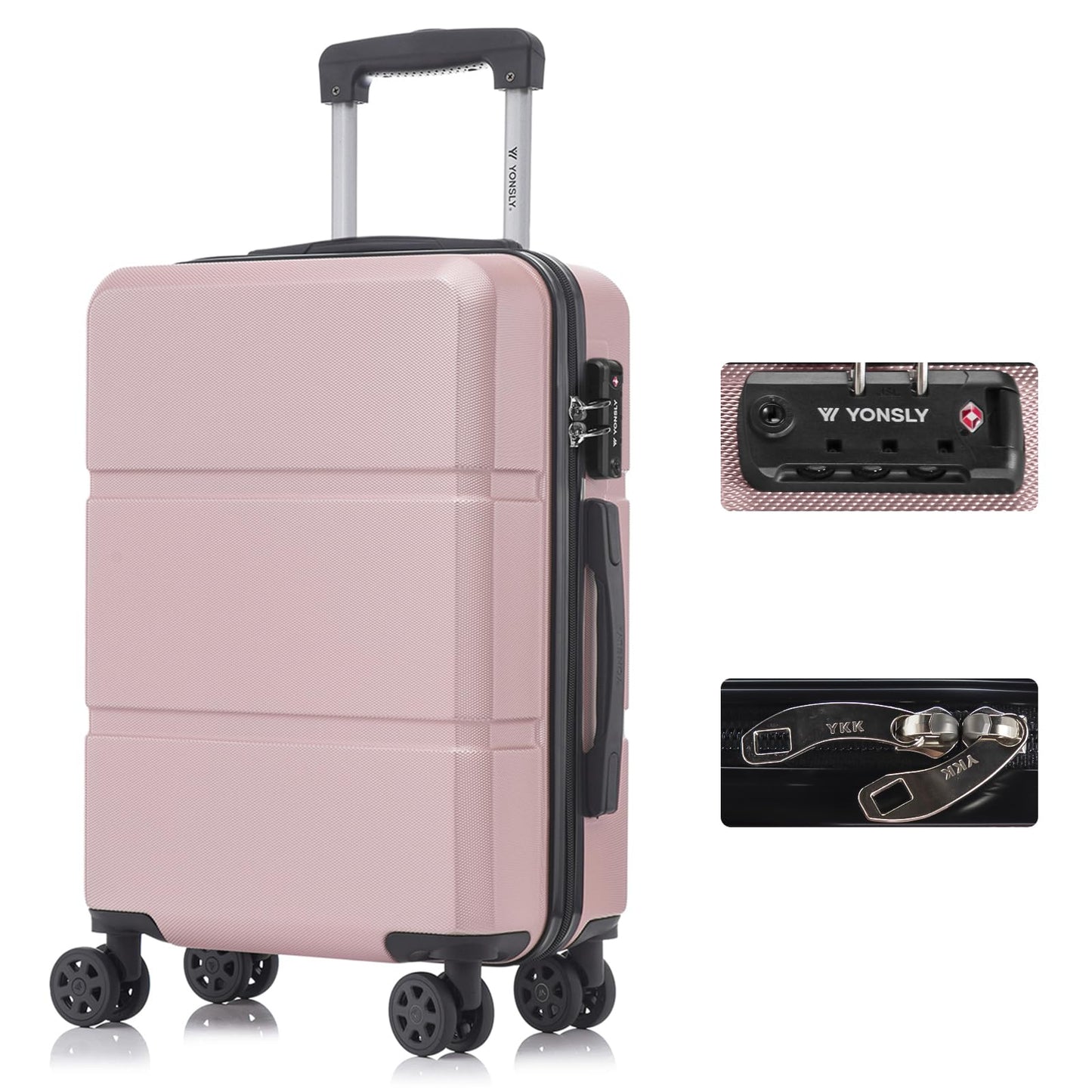 YONSLY-Hartschalen-Reisekoffer mit TSA-Schloss, 4 Rollen, Roségold