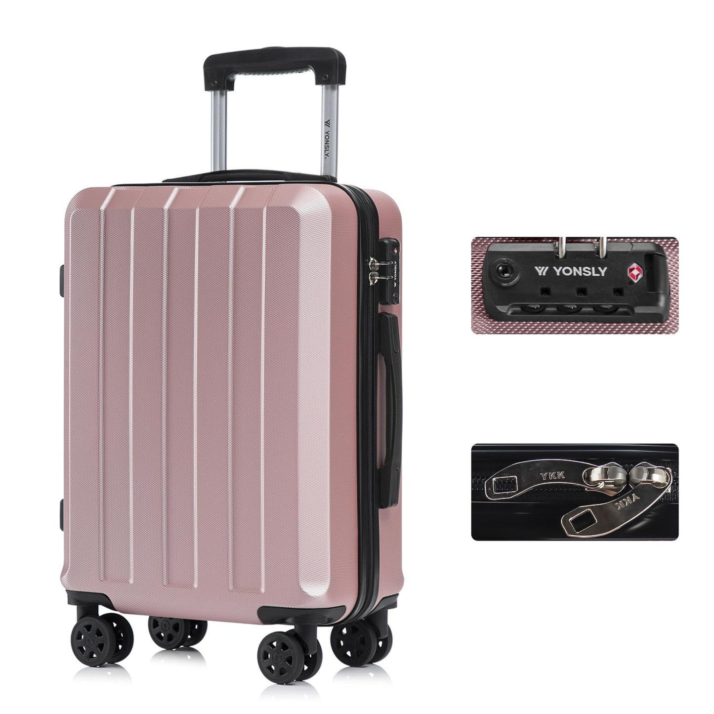 Hartschalen-Reisekoffer in Roségold mit Trolleygriff, TSA-Schloss und 4 Rollen