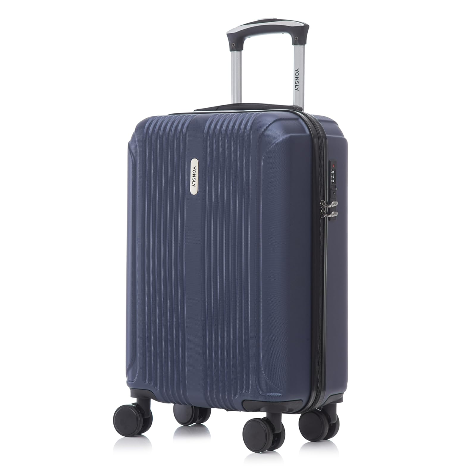 Reisekoffer mit Hartschale, dunkelblauer Koffer mit 4 Rollen und ausziehbarem Trolleygriff
