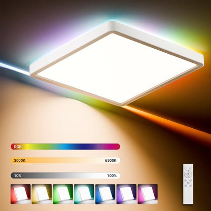 LQWELL® LED-Quadrat-Deckenleuchte, flach, mit RGB-Farbwahl und Fernbedienung