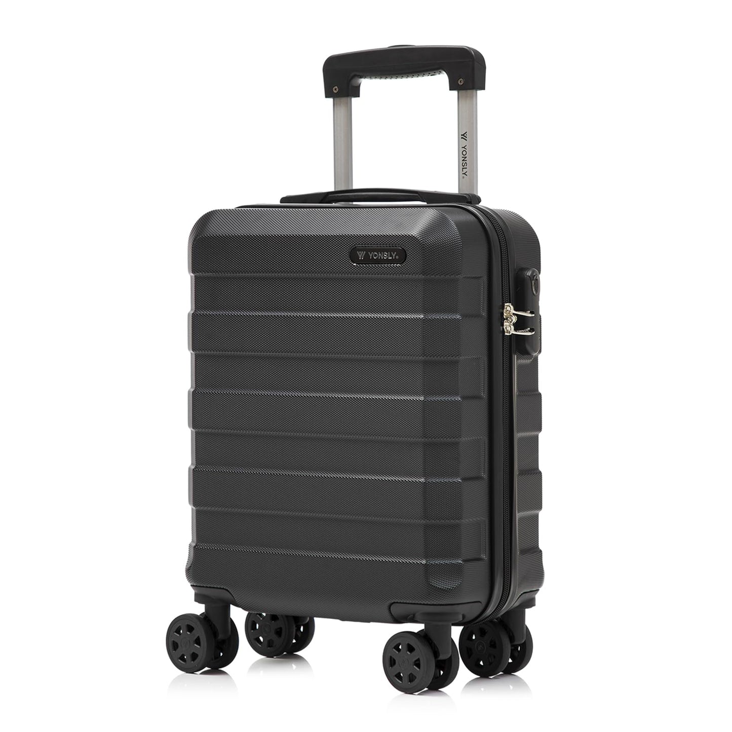Rollkoffer mit Hartschale in Schwarz, Teleskopgriff, 4 Rollen, Zahlenschloss