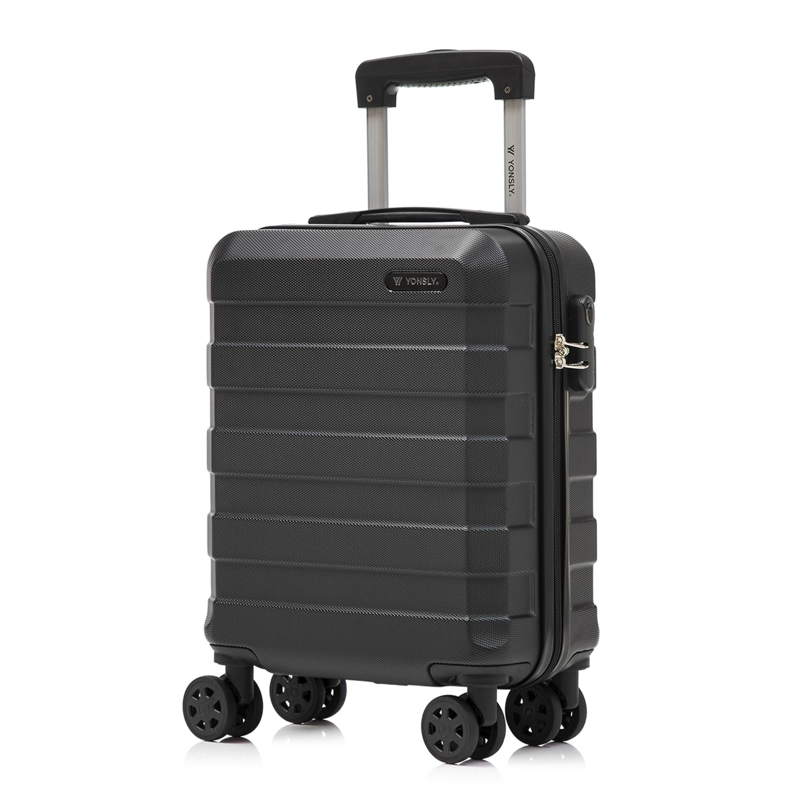 Rollkoffer mit Hartschale in Schwarz, Teleskopgriff, 4 Rollen, Zahlenschloss