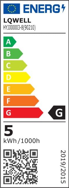 Energieeffizienzlabel mit Klasse G und 5 kWh/1000h