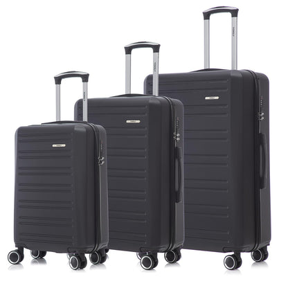 Hartschalen-Kofferset mit 3 Rollkoffern, schwarzer Look, Teleskopgriffe, Doppelrollen