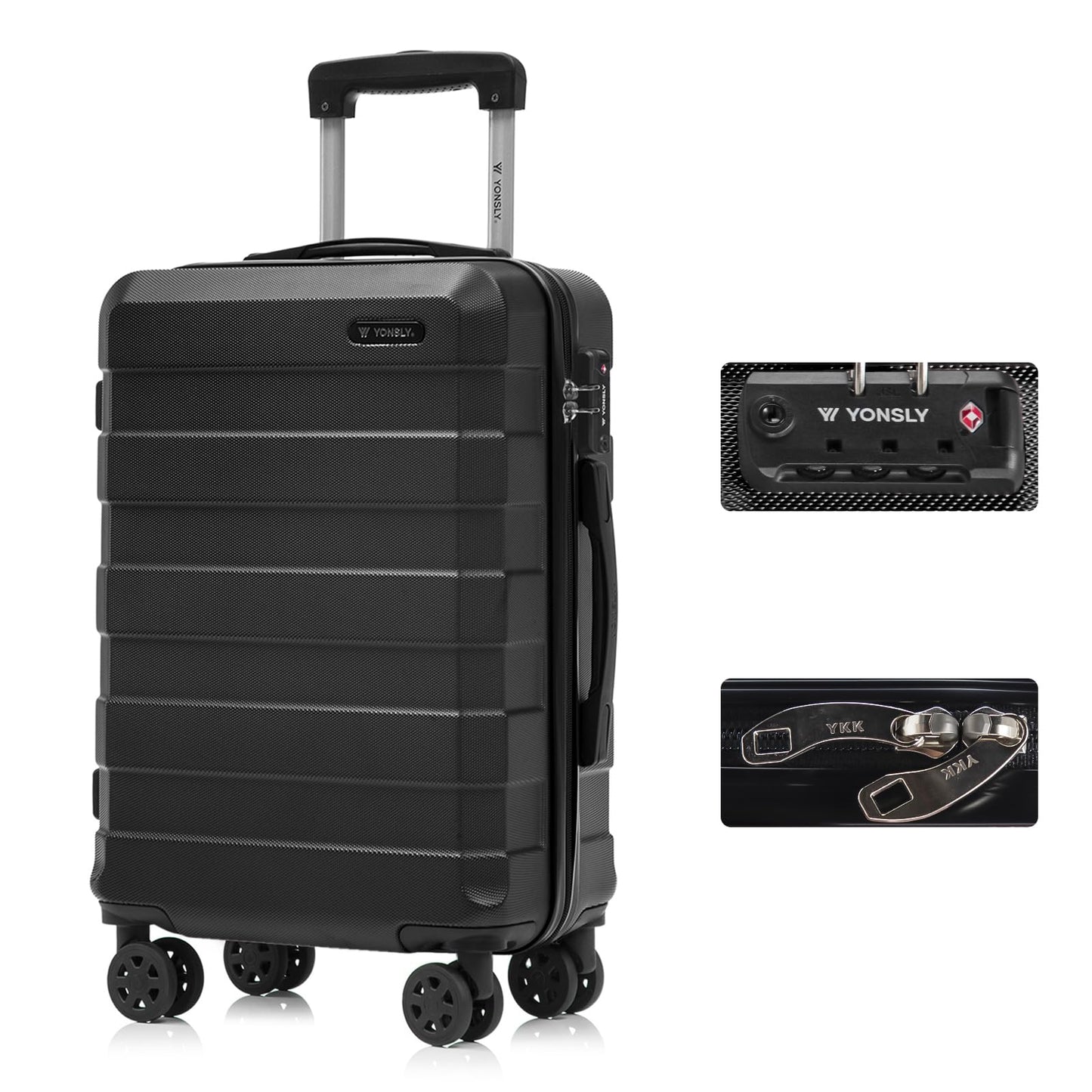 Hartschalen-Reisekoffer in Schwarz mit Trolleygriff, TSA-Schloss und 4 Rollen