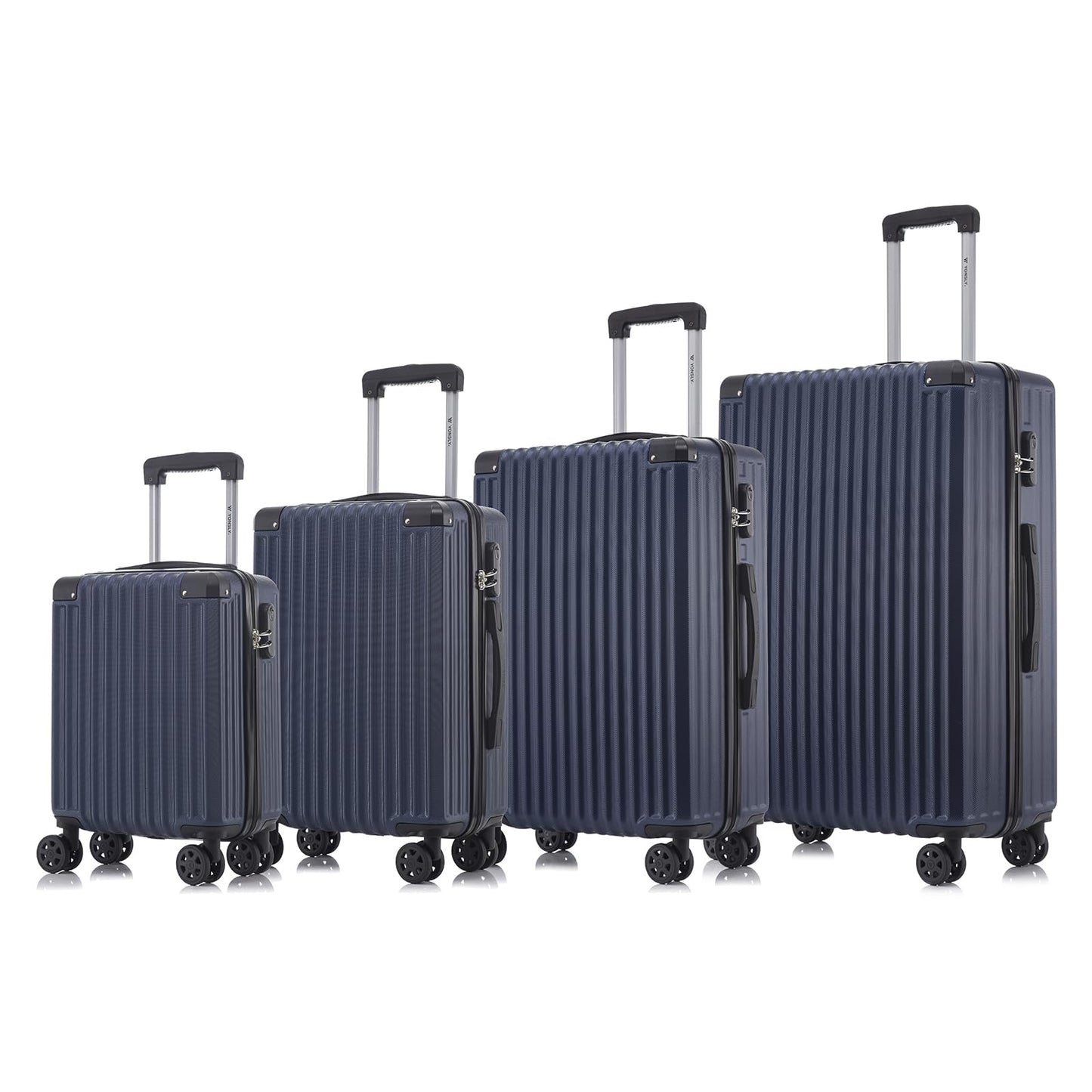 YONSLY® Kofferset mit 4 Rollkoffern, Hartschale, 360°-Rollen, Zahlenschloss, dunkelblau