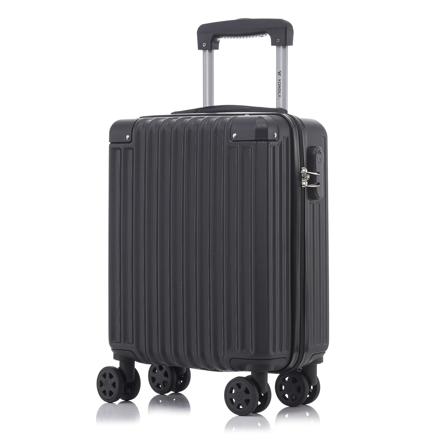 Schwarzer Hartschalen-Trolleykoffer mit 4 Rollen und ausziehbarem Griff, gerippt