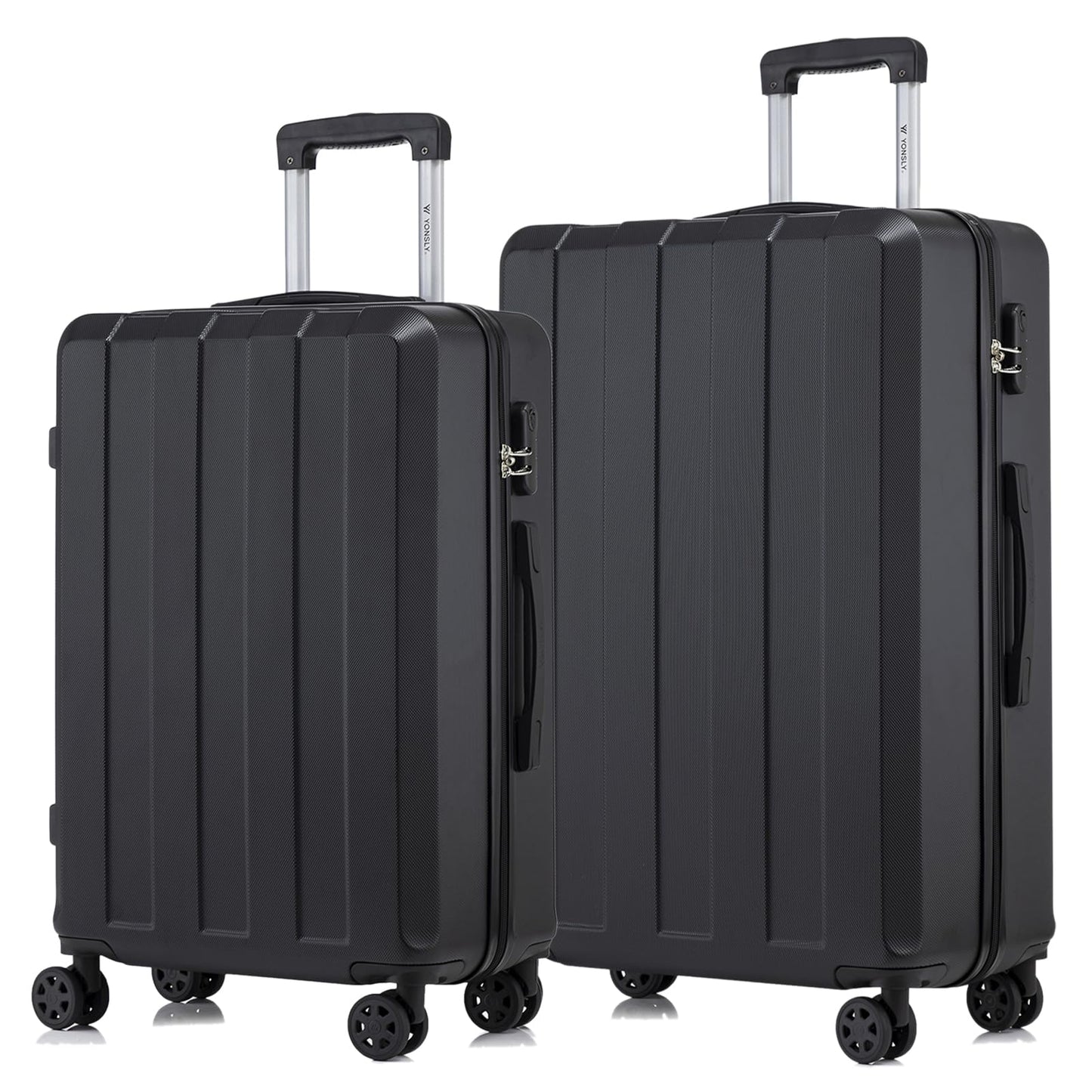 Hartschalen-Reisekoffer-Set (2-tlg.) in Schwarz, 4 Rollen, Teleskopgriff, Zahlenschloss