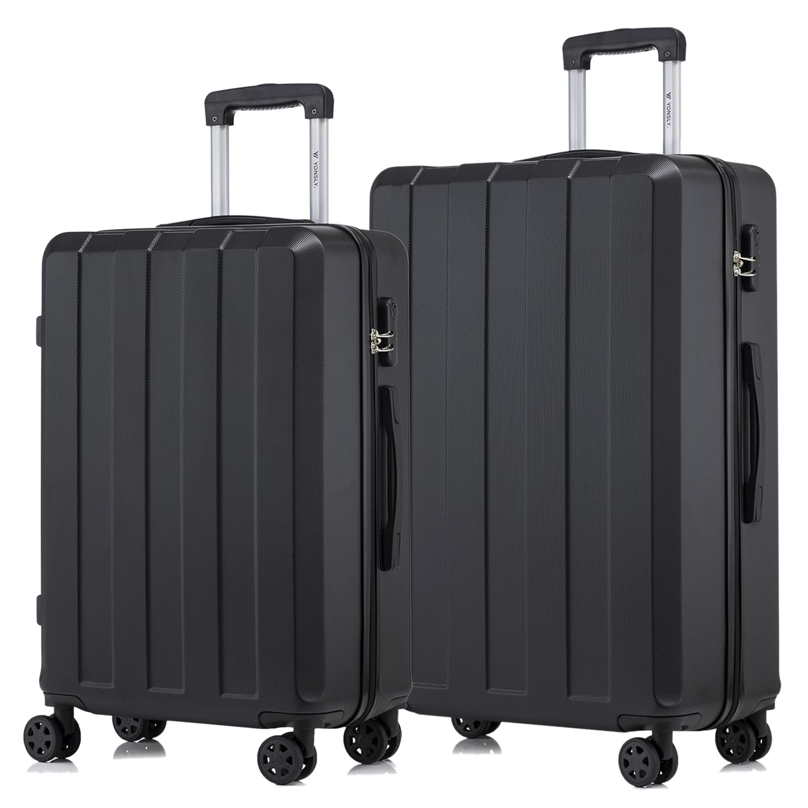Hartschalen-Reisekoffer-Set (2-tlg.) in Schwarz, 4 Rollen, Teleskopgriff, Zahlenschloss