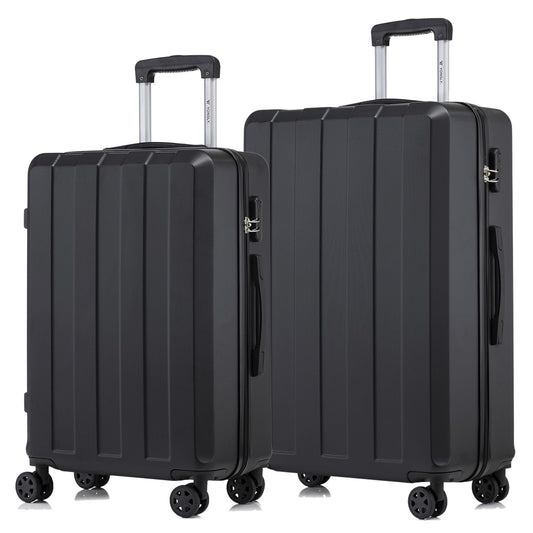 Hartschalen-Reisekoffer-Set (2-tlg.) in Schwarz, 4 Rollen, Teleskopgriff, Zahlenschloss