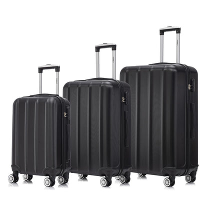 Hartschalen-Reisekoffer-Set (3-teilig) in Schwarz, ausziehbarer Trolley, 4 Rollen