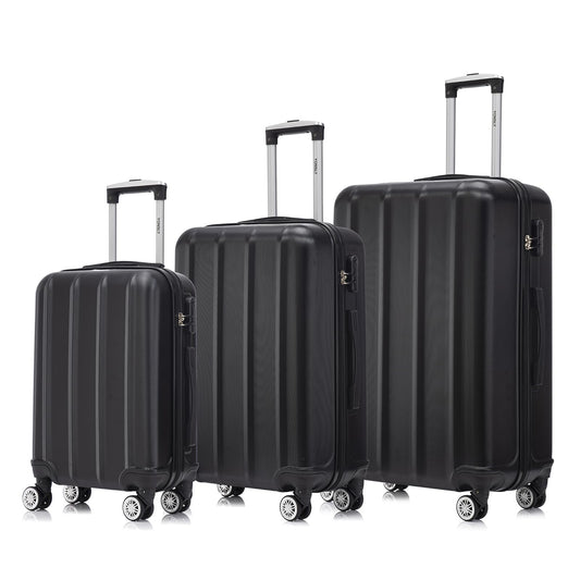 Hartschalen-Reisekoffer-Set (3-teilig) in Schwarz, ausziehbarer Trolley, 4 Rollen
