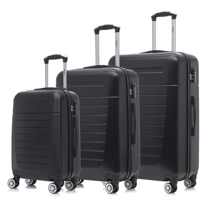 3er Hartschalen-Trolley-Set: schwarze Koffer mit Rollen und ausziehbarem Griff