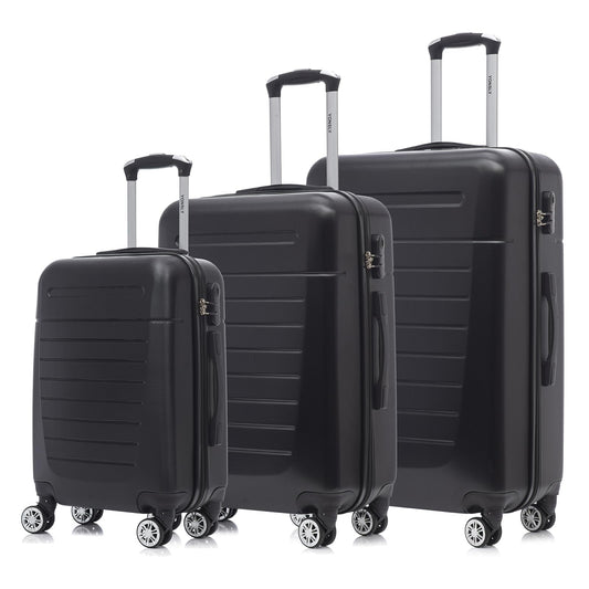 3er Hartschalen-Trolley-Set: schwarze Koffer mit Rollen und ausziehbarem Griff