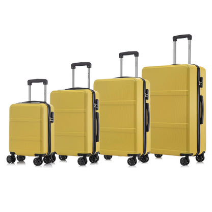 Hartschalen-Trolley-Reisekoffer-Set (4er), gelb, mit 4 Rollen und ausziehbarem Griff