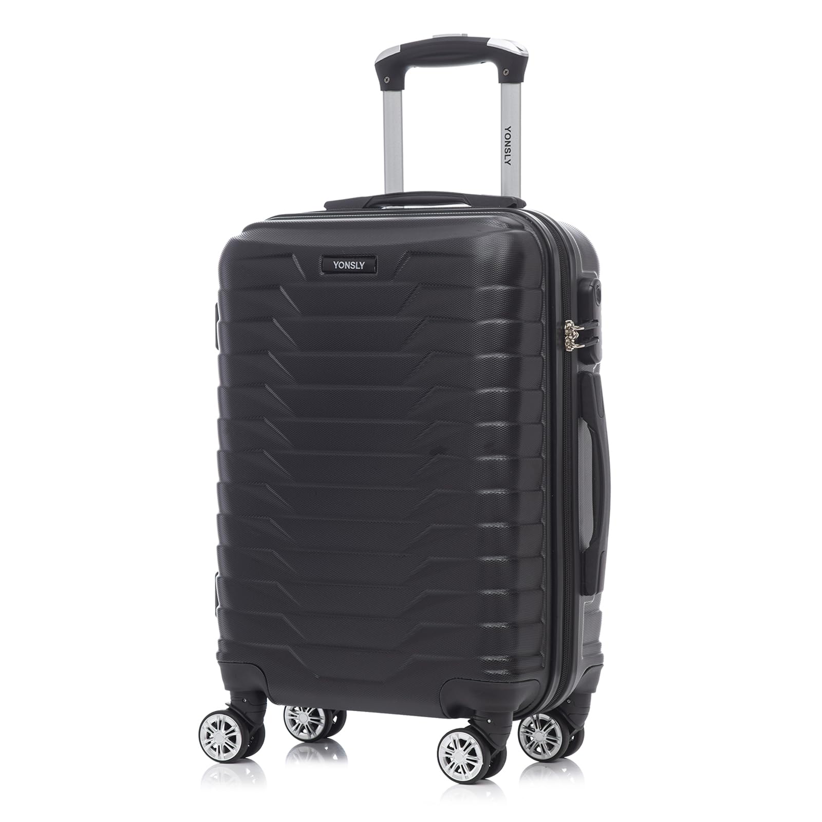 Hartschalen-Reisekoffer mit 4 Rollen und Teleskopgriff, strukturierte Oberfläche, schwarz