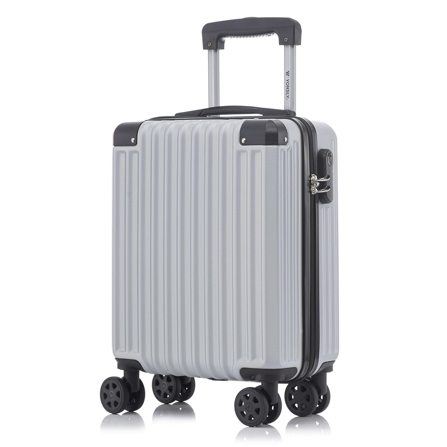 Hartschalen-Trolley hellgrau, gerippte Oberfläche, 4 Rollen, Teleskopgriff, Zahlenschloss