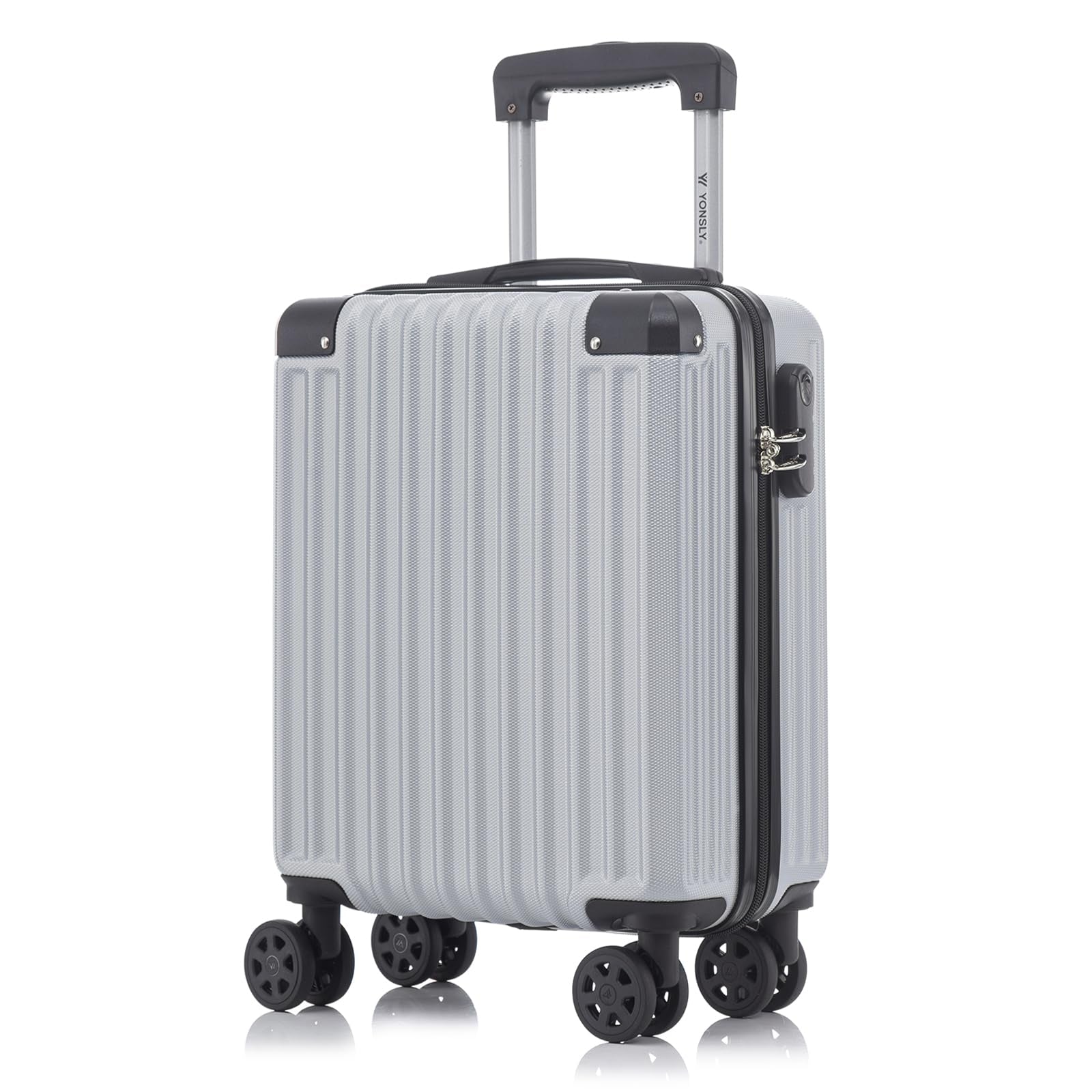 Hartschalen-Trolley hellgrau, gerippte Oberfläche, 4 Rollen, Teleskopgriff, Zahlenschloss