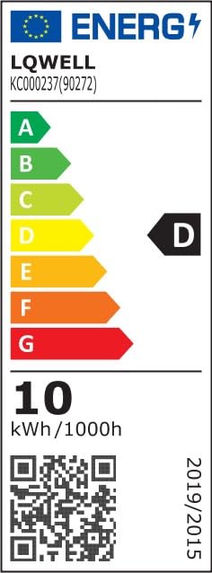 EU-Energieeffizienzlabel mit Energieklasse D, QR-Code und 10 kWh/1000h