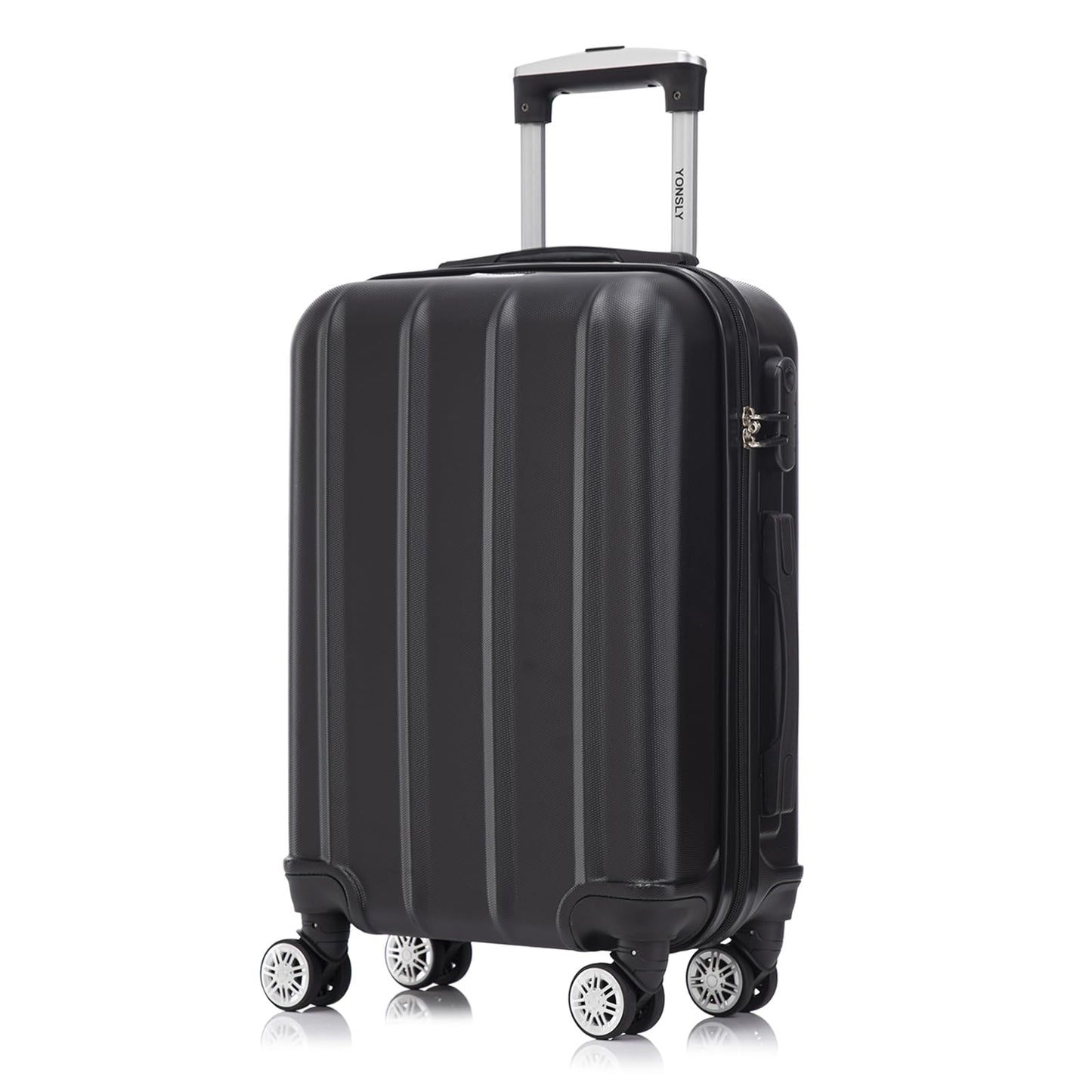 Hartschalen-Reisekoffer mit Ausziehgriff, 4 Doppelrollen, schwarz