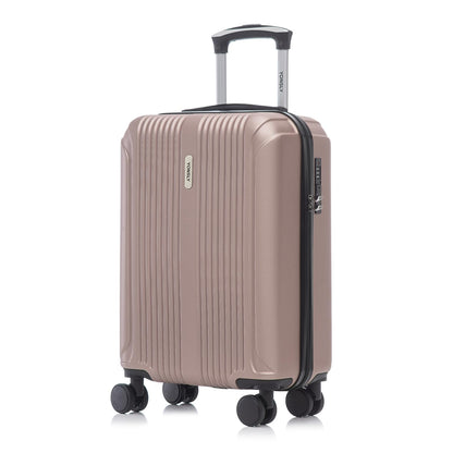 Kabinenkoffer mit Hartschale, gerippt, 4 Rollen und ausziehbarem Griff, hellbeige