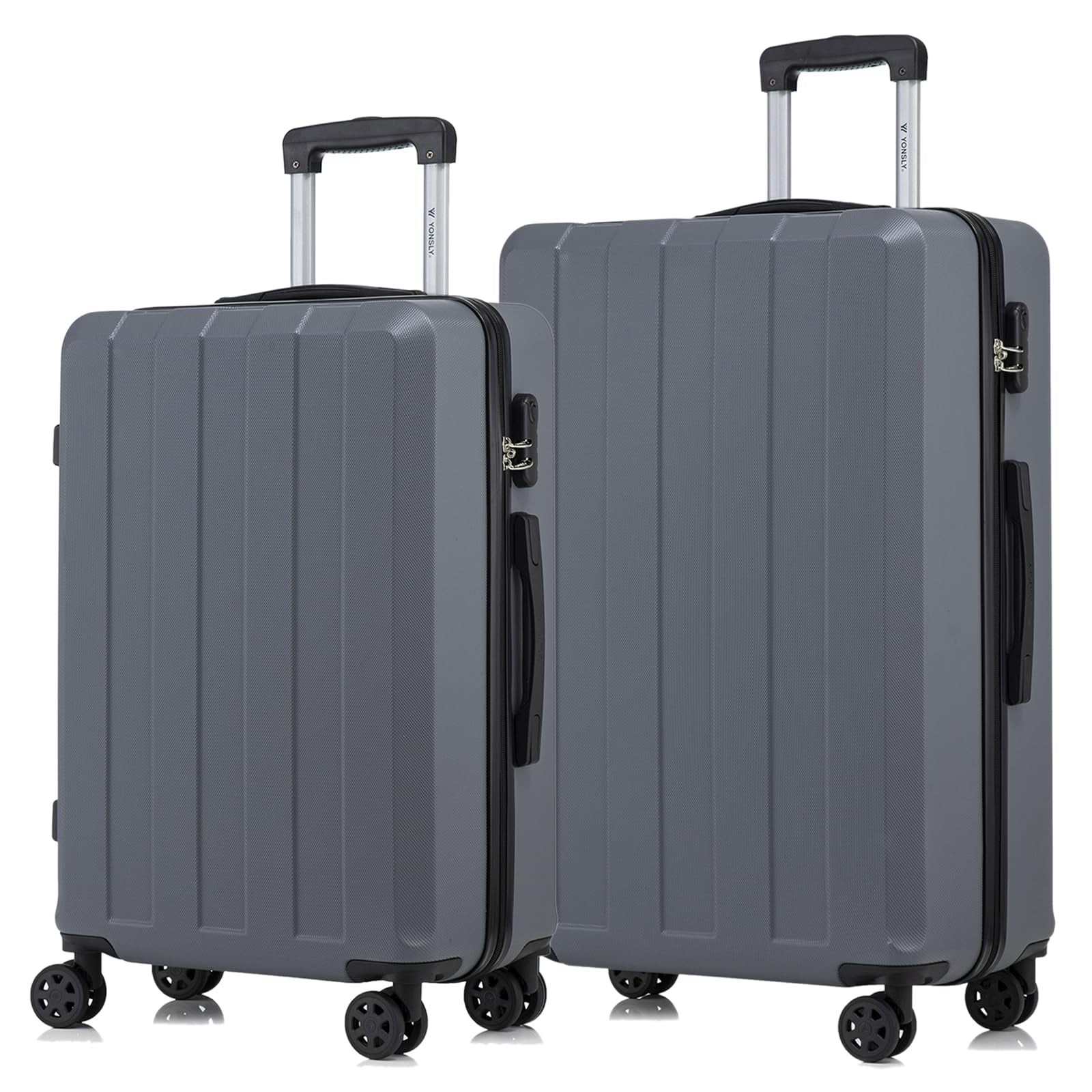 Hartschalen-Reisekoffer-Set (2-tlg.) in Grau, 4 Rollen, Teleskopgriff, Zahlenschloss
