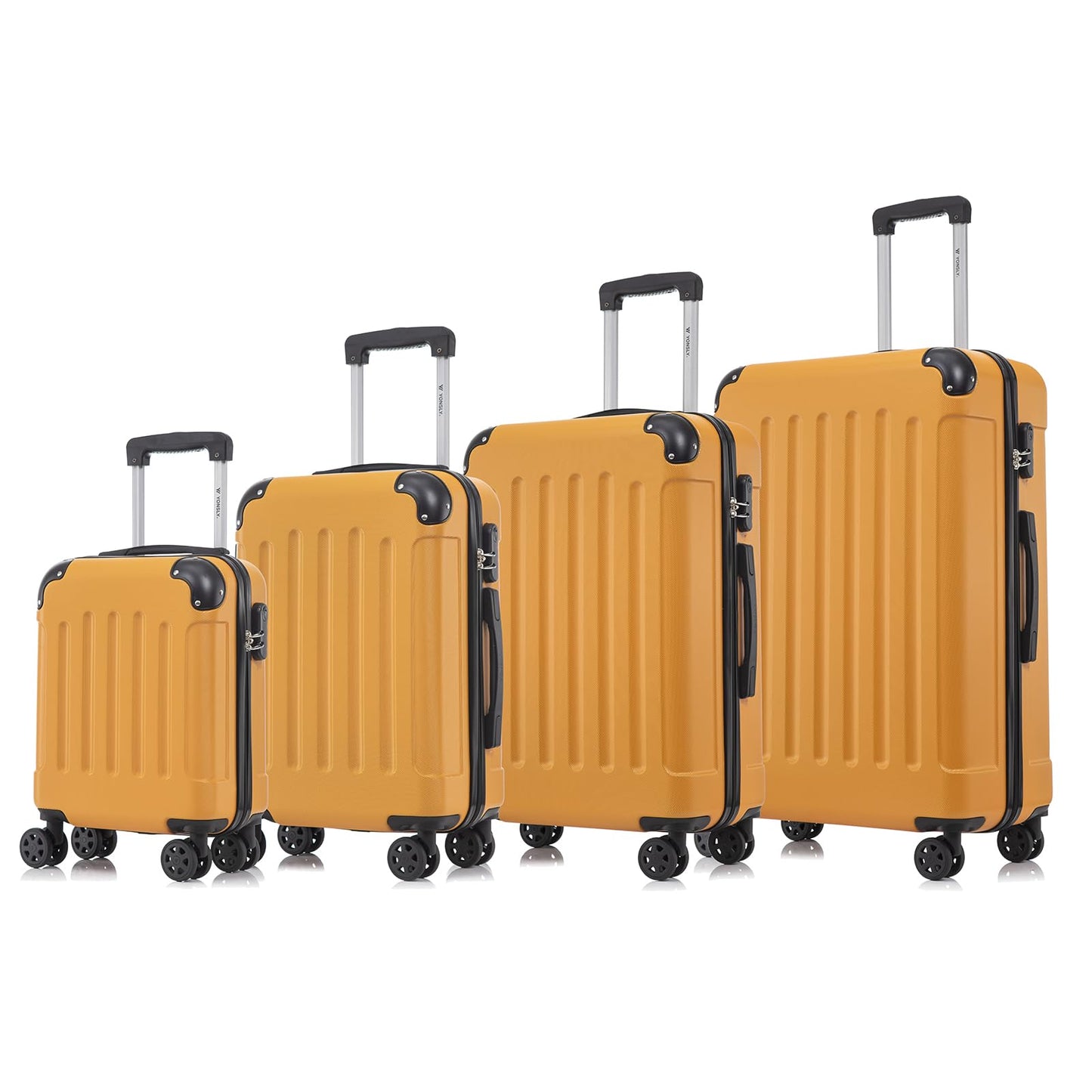4-teiliges Hartschalen-Koffer-Set mit Teleskopgriff und Rollenset, Orange