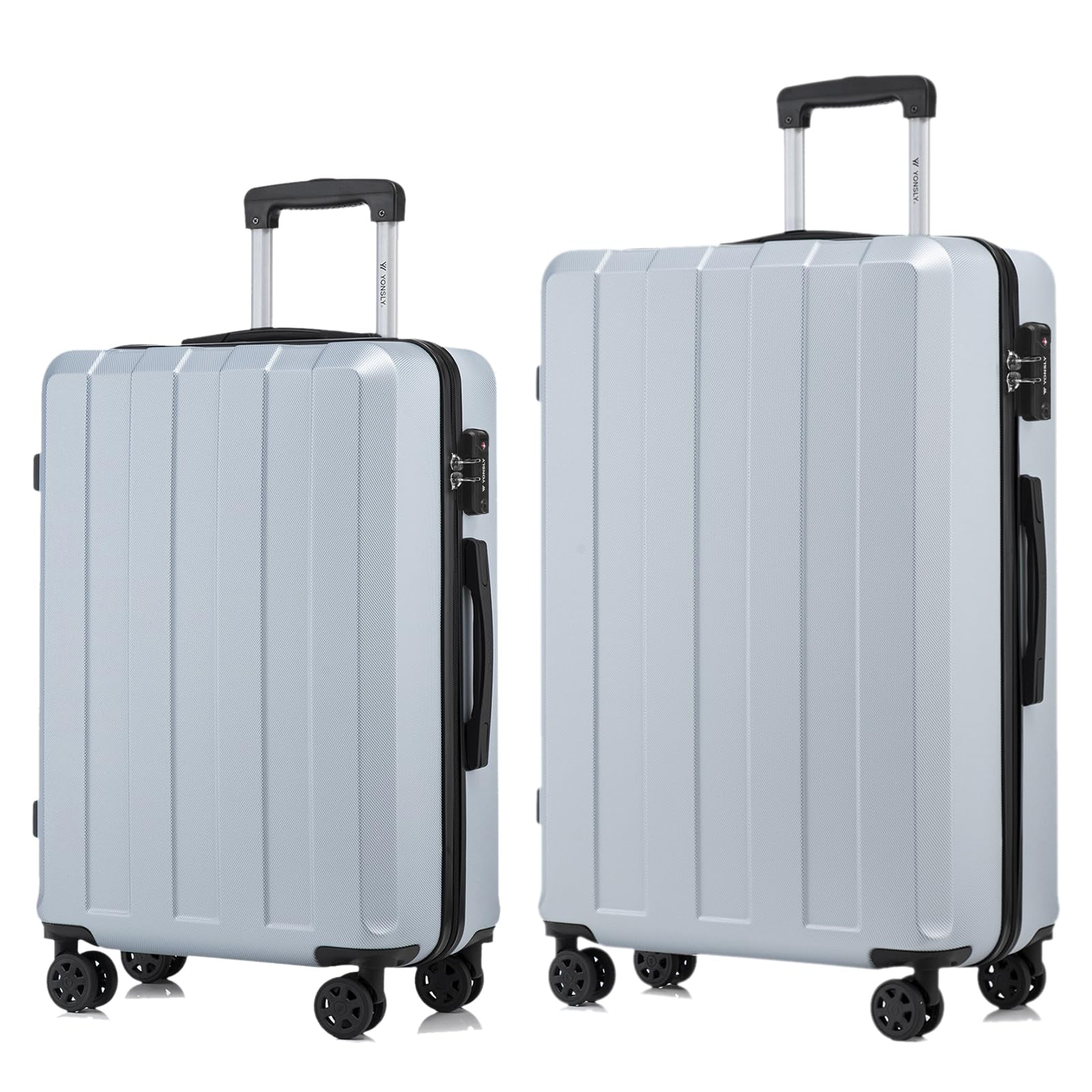 Reisekoffer-Set mit Hartschale, Trolleygriff und vier Rollen, hellblau/grau