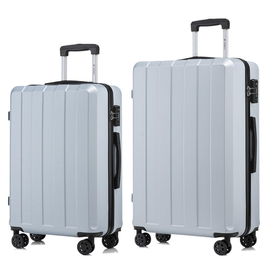 Reisekoffer-Set mit Hartschale, Trolleygriff und vier Rollen, hellblau/grau