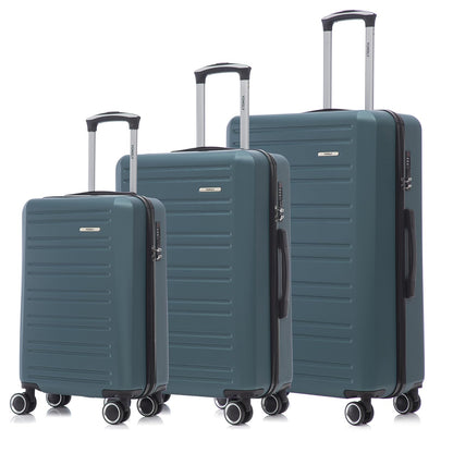 Hartschalen-Kofferset mit 3 Rollkoffern, dunkelgrüner Look, Teleskopgriffe, Doppelrollen