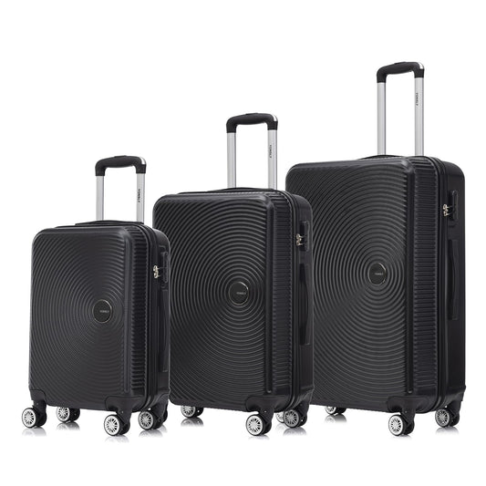 3-teiliges Hartschalen-Trolley-Set mit Rollkoffern, 4 Rollen, Griffen, schwarz