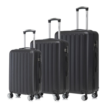 Hartschalen-Kofferset (3-teilig) in Schwarz mit Trolleygriff, 4 Rollen und Zahlenschloss