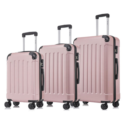 Hartschalen-Kofferset mit 3 Trolleys, 4 Rollen, ausziehbarem Griff, rosé