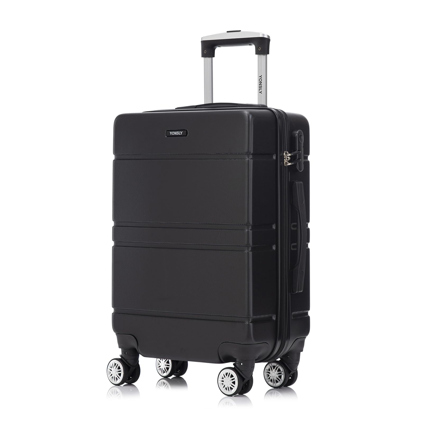 Hartschalen-Reisekoffer aus Schwarz mit ausziehbarem Trolley und 4 Rollen (360°)