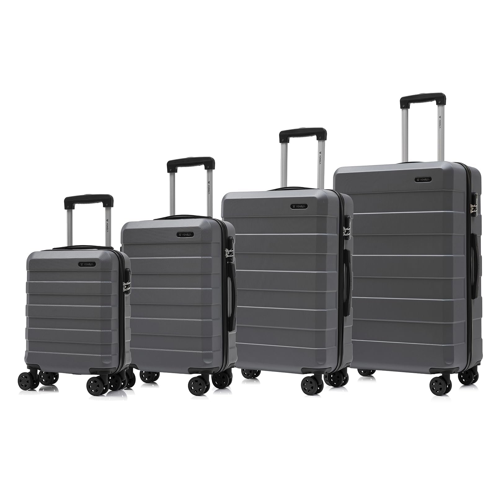 Hartschalen-Reisekofferset (4-teilig) in Grau mit 4 Doppelrollen, Zahlenschloss