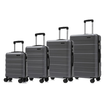 Hartschalen-Reisekofferset (4-teilig) in Grau mit 4 Doppelrollen, Zahlenschloss