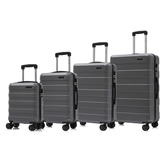 Hartschalen-Reisekofferset (4-teilig) in Grau mit 4 Doppelrollen, Zahlenschloss