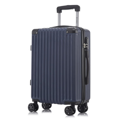 Hartschalen-Trolley dunkelblau, gerippte Oberfläche, 4 Rollen, Teleskopgriff, Zahlenschloss
