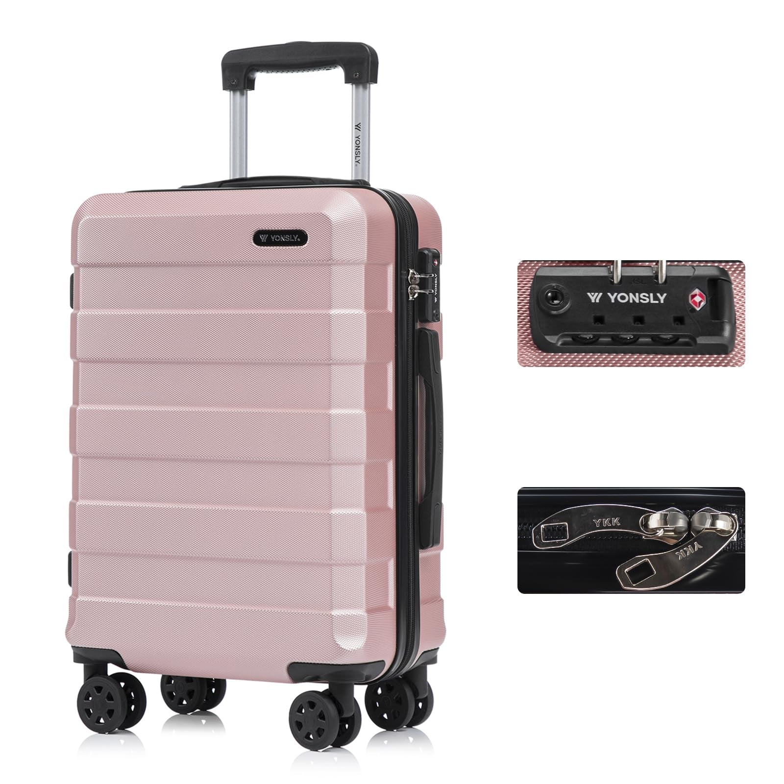 Hartschalen-Reisekoffer in Roségold mit Trolleygriff, TSA-Schloss und 4 Rollen