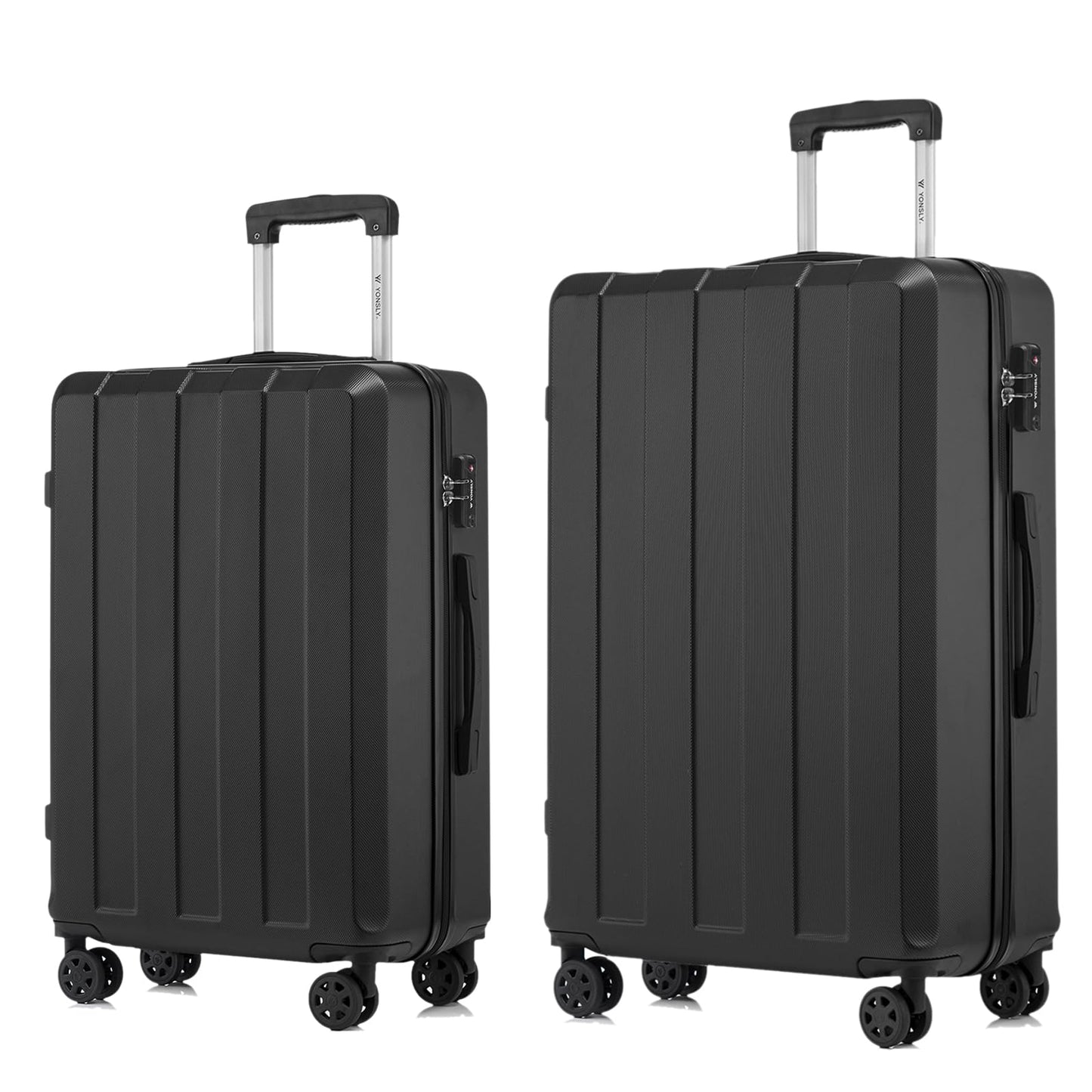 Reisekoffer-Set, schwarze Hartschale, 4 Rollen, Teleskopgriff und TSA-Schloss