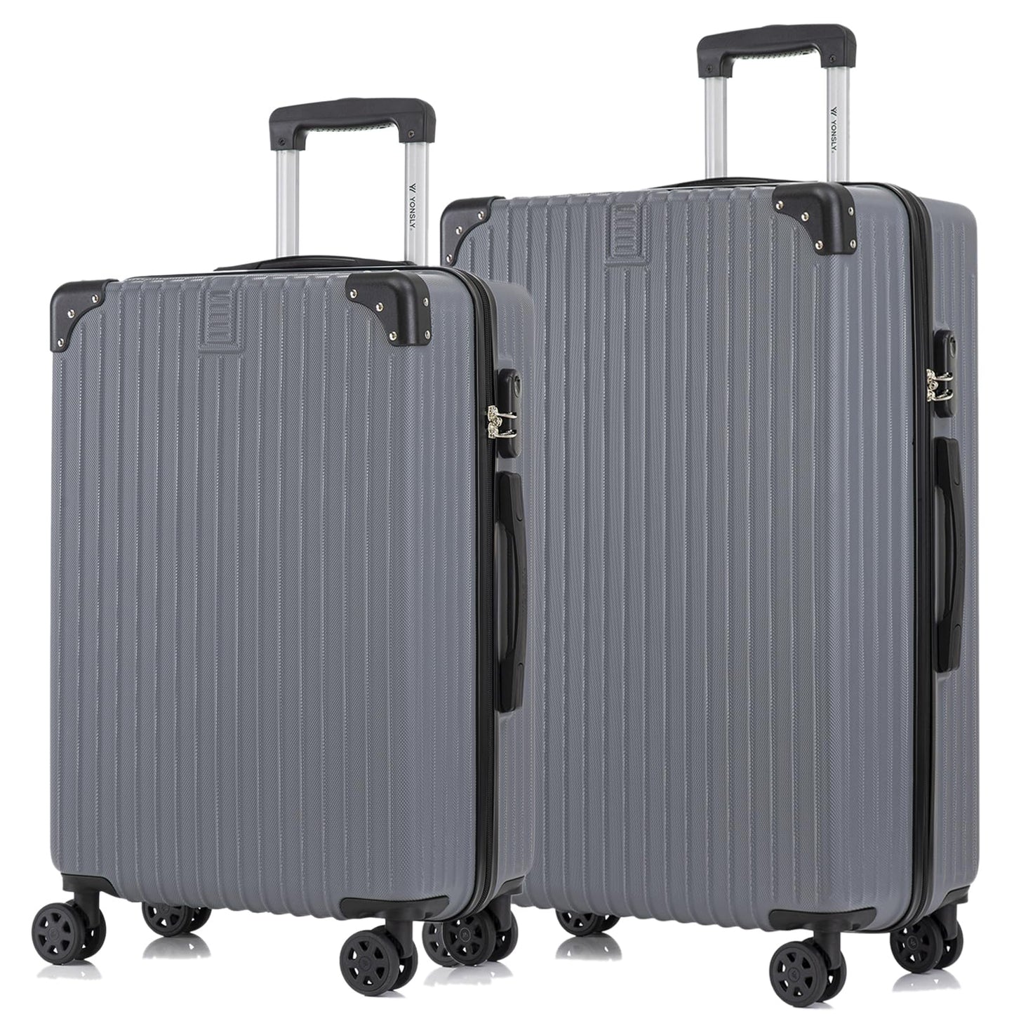2-teiliges Rollkoffer-Set aus Hartschale, grau, mit Teleskopgriff und 4 Rollen