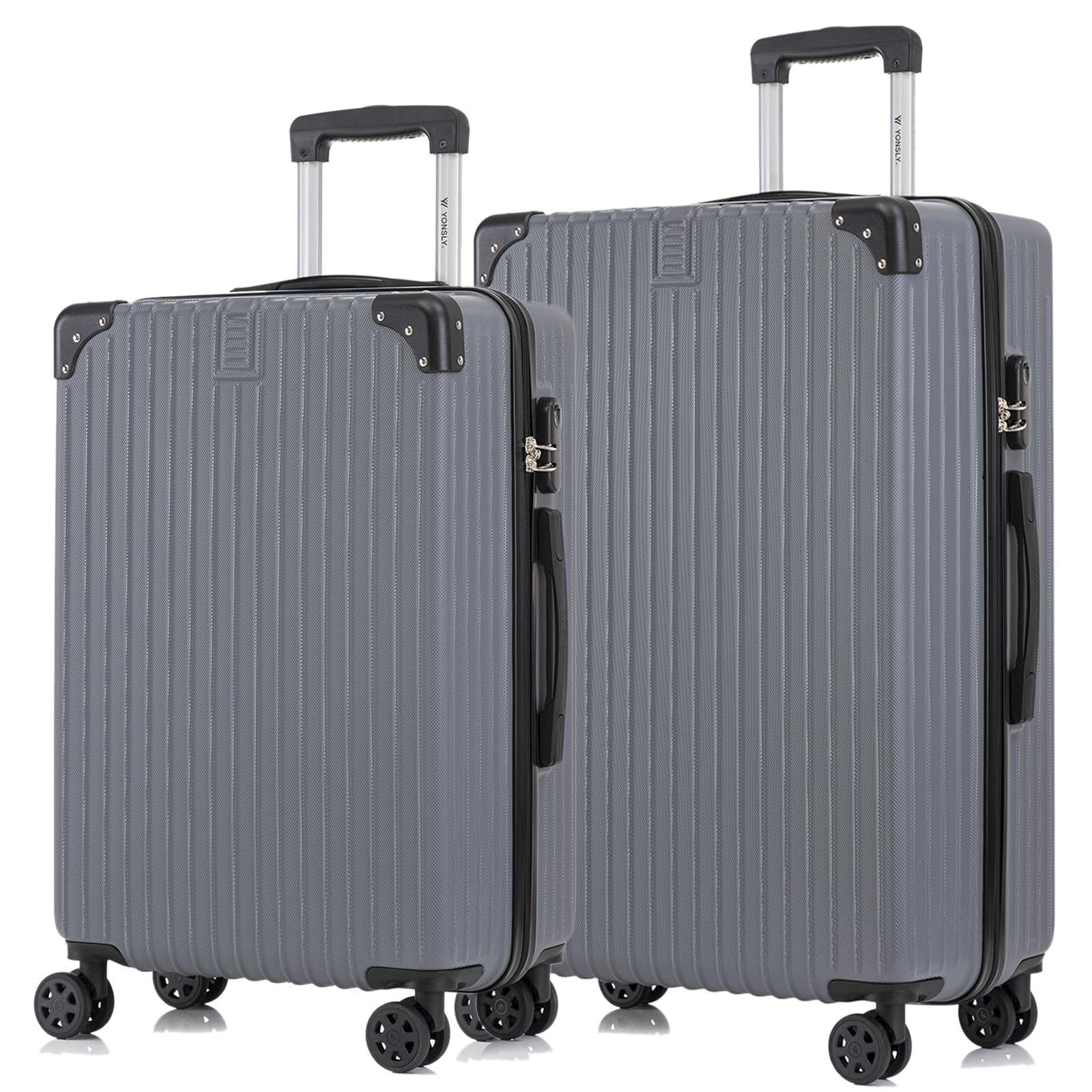 2-teiliges Rollkoffer-Set aus Hartschale, grau, mit Teleskopgriff und 4 Rollen