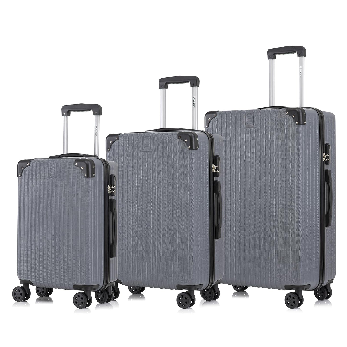 Trolley-Reisekoffer-Set aus Hartschale, 3 teilig, grau mit 4 Rollen und Teleskopgriff