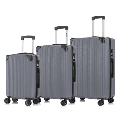 Trolley-Reisekoffer-Set aus Hartschale, 3 teilig, grau mit 4 Rollen und Teleskopgriff