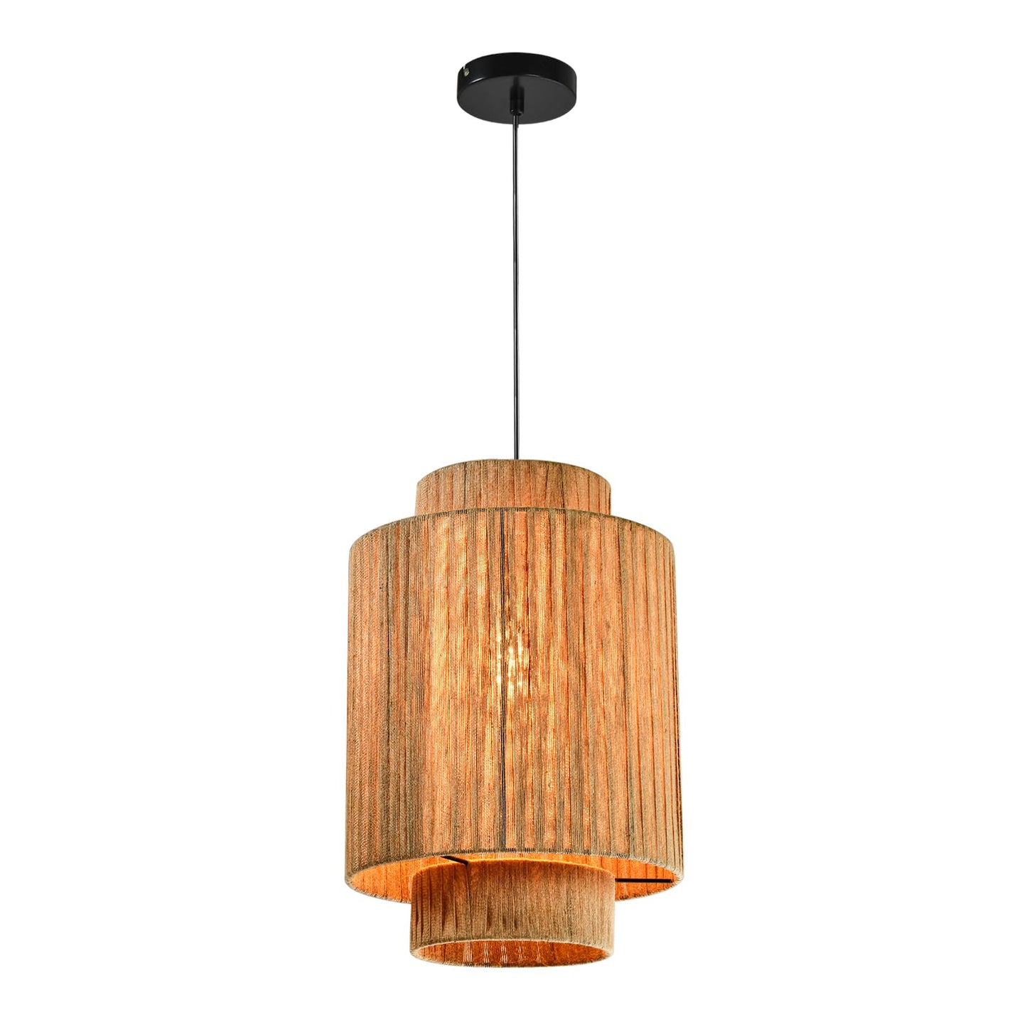 Hängeleuchte mit beigem Stoffschirm und schwarzer Deckenhalterung, 1-flammig